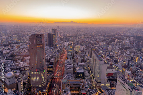 渋谷スカイタワーからみる夕焼けの東京