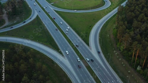 Aerial view of car traffic at the interchange