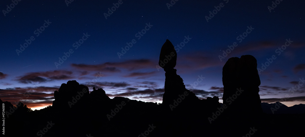 Balanced rock in arches national park blue hour