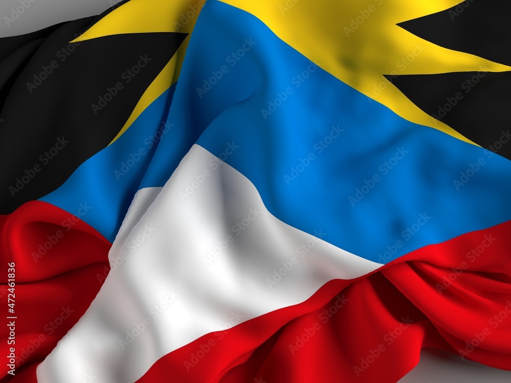 Fototapeta premium The Flag of Antigua and Barbuda, a sovereign island country in the West Indies in the Americas
