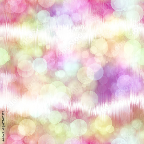 Seamless seventies tie dye bokeh texture. Hippie summer repeat background with ink dyed effect. 