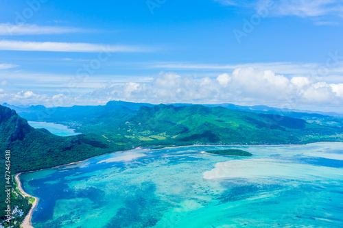 Aerial panoramic view of Mauritius island - Detail of Le Morne B photo