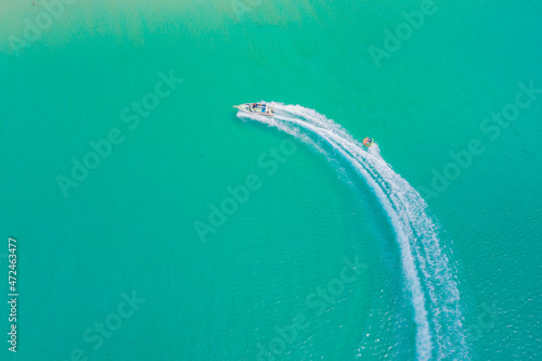 Aerial drone photo of extreme powerboat donut water-sports cruis © Cavan