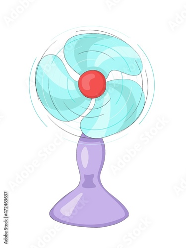 Nice cartoon toy purple fan. An electrical device for a fairy-tale character or doll. Toy house. Hand drawn vector illustration