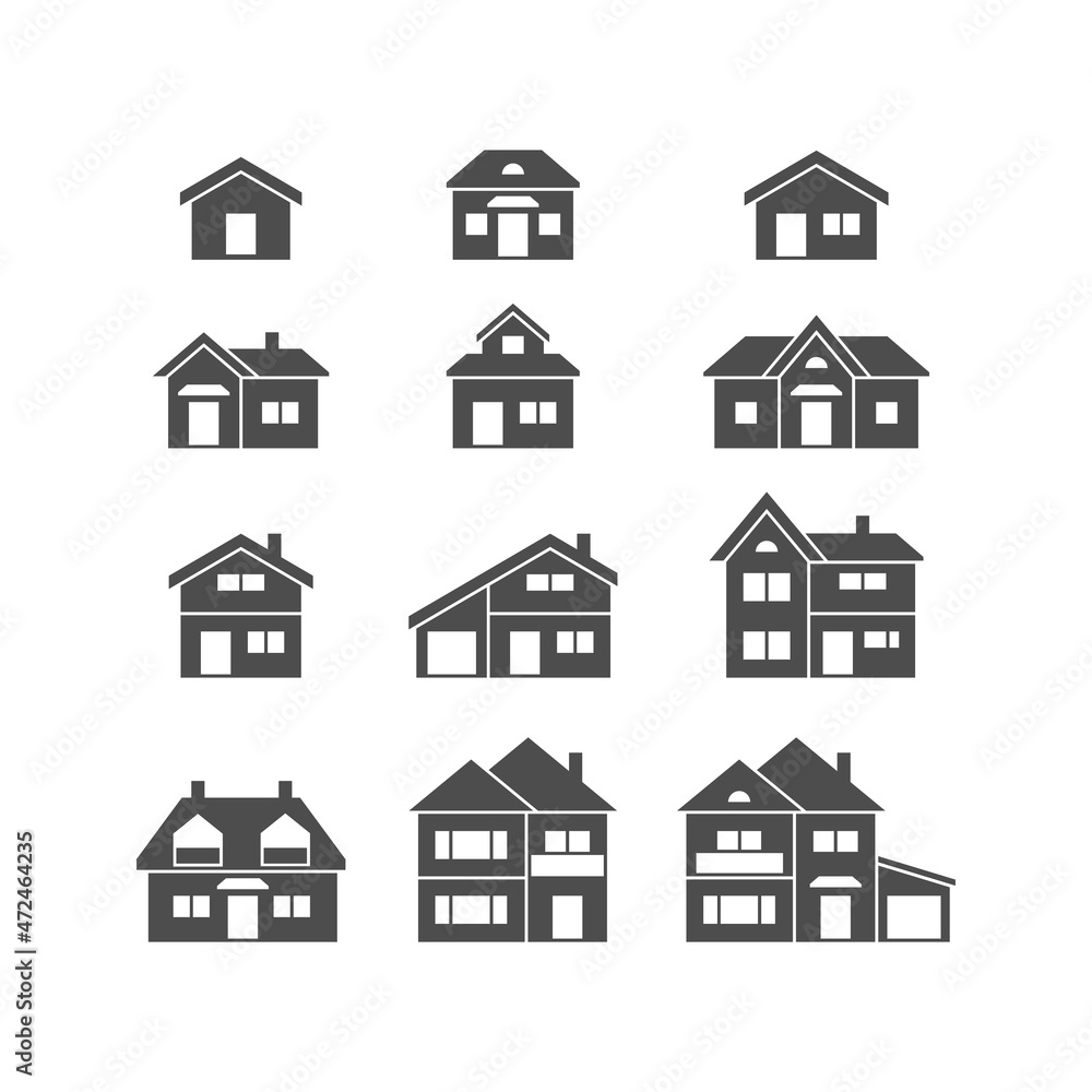 Set glyph icons of house or home isolated on white