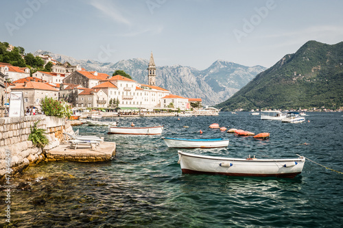 Perast historical port town in Montenegro, Balkan in Boka Kotorska bay © petrlouzensky