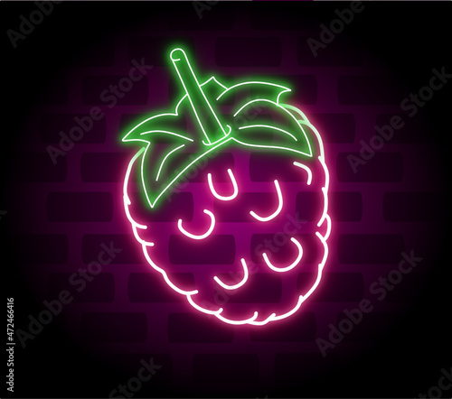Raspberry neon sign. Vector illustration in neon style. Fruit, raspberry vector.