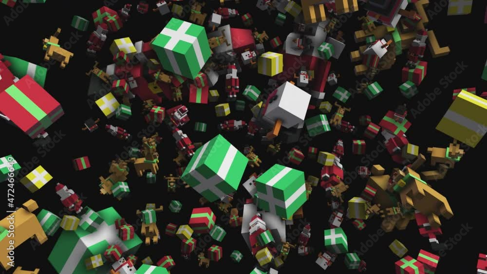Seamless animation of geometric santa and presents pieces. Christmas funny background. Seamless animation of geometric santa and presents pieces. Christmas funny background.
