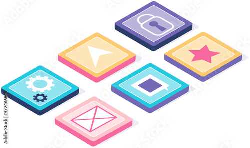 Icons of mobile application. Creative illustration design, graphic idea for infographics. Programming, software development, apps for electonic devices concept. Convenient phone programs template photo