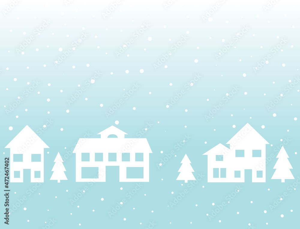 Snow Background Card with buildings and trees