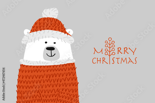 Christmas card with santa bear for your design