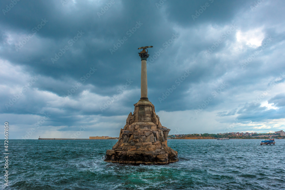 Monument to the sunken ships in a storm Monument to the sunken ships in a storm