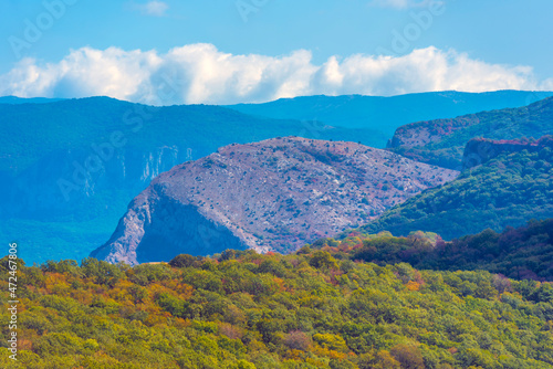 landscape views in early autumn mountains Crimea Baydar Valley