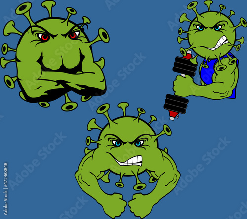 muscle covid omicron character cartoon set collection illustration in vector format