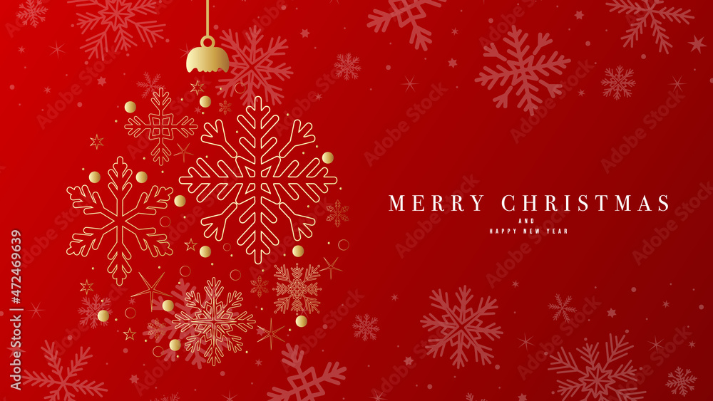 Merry Christmas and Happy New Year with Snowflake in ball in Christmas holiday on red background, Flat Modern design , Illustration Vector EPS 10 Merry Christmas and Happy New Year with Snowflake in ball in Christmas holiday on red background, Flat Modern design , Illustration Vector EPS 10