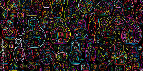 Seamless pattern with russian nesting dolls, Matryoshka