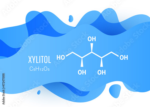 Xylitol molecular structure. Xylitol skeletal chemical formula with liquid fluid shapes on white background, vector illustration photo