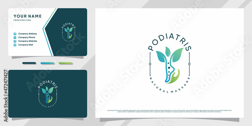 Podiatris massage logo with modern unique concept and business card design Premium Vector