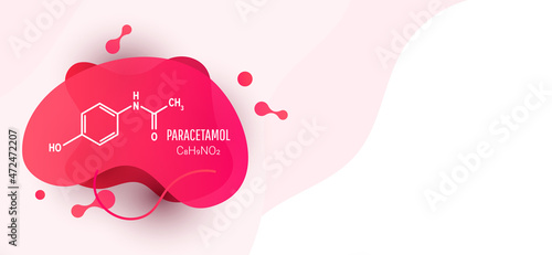 Paracetamol skeletal chemical formula with liquid fluid shapes on white background, vector illustration