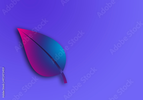 Beautiful illustration of a tree leaf on a blue background. Copy space .Fill with gradient .Desktop picture