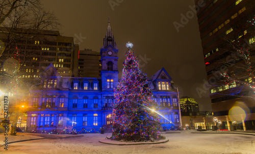 City hall Christmas Tree Decorations, Illuminations and light display., Halifax, Nova Scotia Canada 