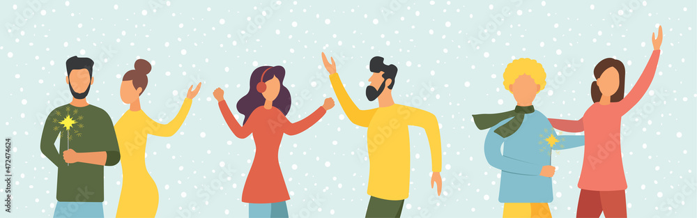Celebrating Christmas. Friends are having fun. People wish a happy new year. Vector illustration. Celebrating Christmas. Friends are having fun. People wish a happy new year. Vector illustration.