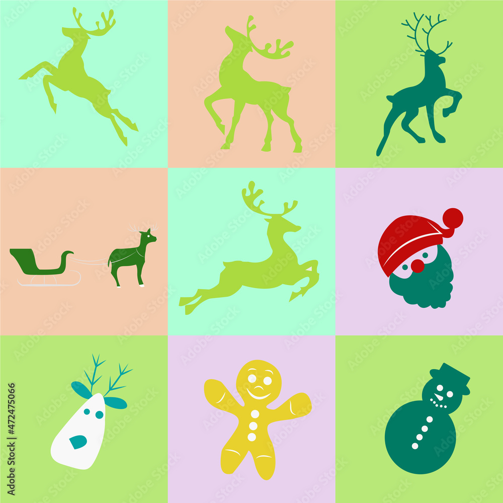 Set Of Colorful Christmas Icons with different background vector