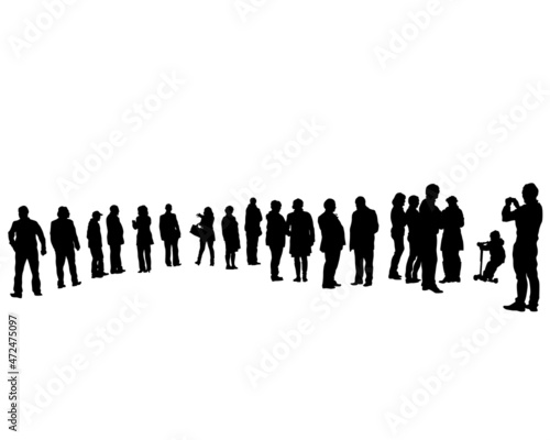 Big crowds people on street. Isolated silhouette on a white background