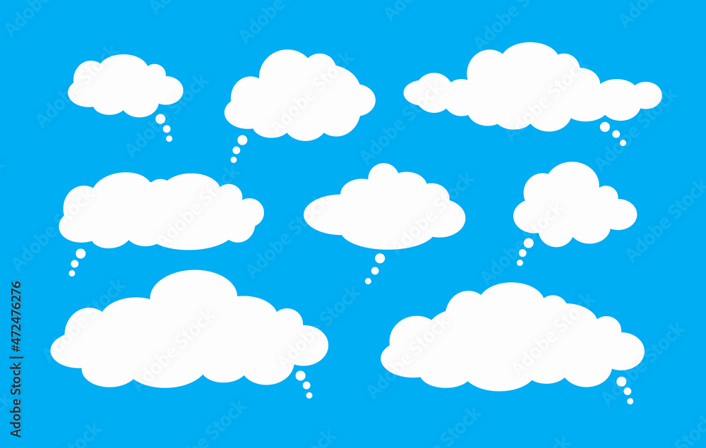 Set of Thought Comic Clouds, Flat Design Elements, White Frames on Sky.