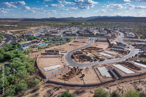 New home construction in Rancho Sahuarita, Arizona, drone shot.
 photo