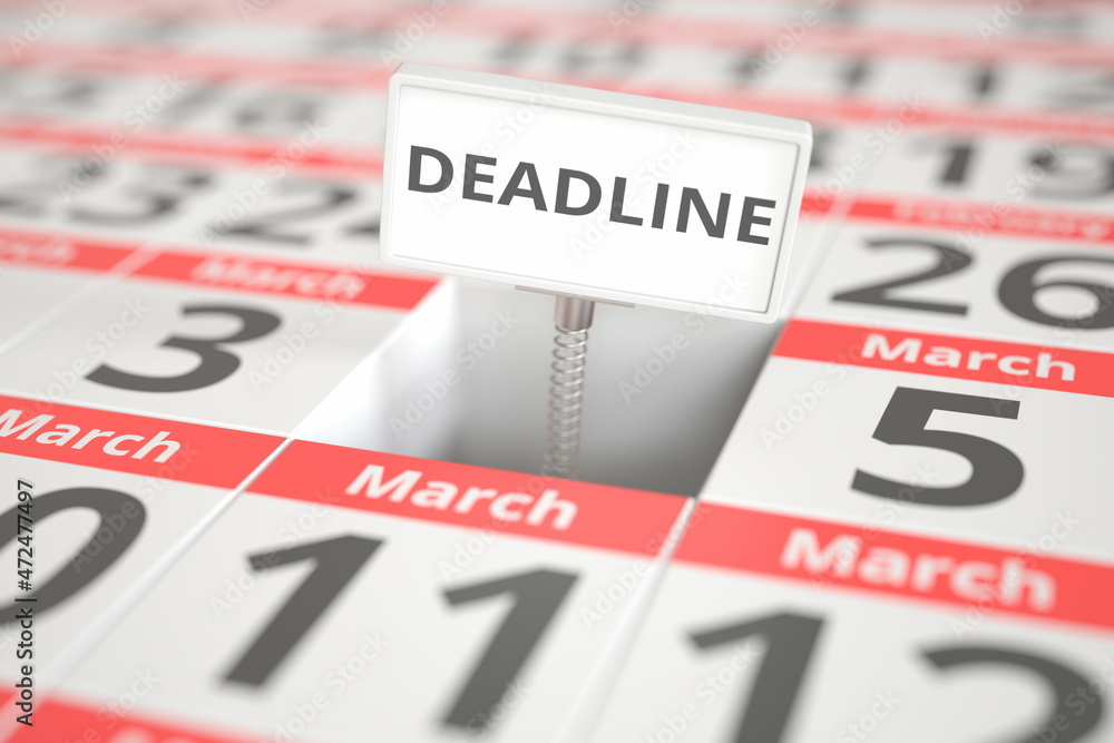 DEADLINE sign on March 4 in a calendar, 3d rendering DEADLINE sign on March 4 in a calendar, 3d rendering