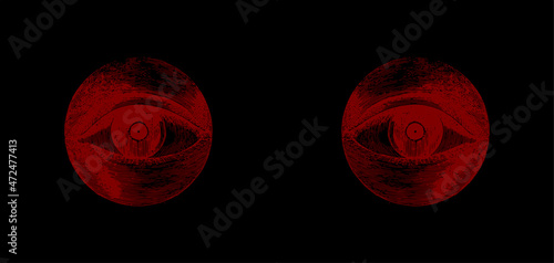 illustration of two red eyes on a black background