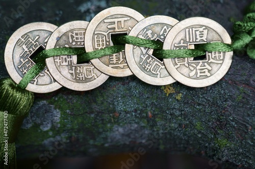 Obraz na plátně A bunch of Chinese coins in close-up