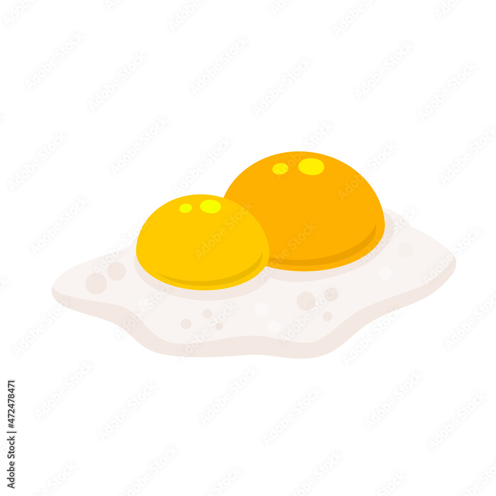 Scrambled egg. Healthy Breakfast. Flat cartoon isolated on white background. Protein and two yolk. Element of cooking. Scrambled egg. Healthy Breakfast. Flat cartoon isolated on white background. Protein and two yolk. Element of cooking.