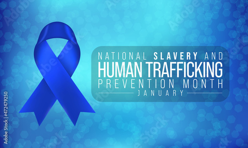 National Slavery and human trafficking prevention month is observed every year in January, to raising awareness about the different forms of human trafficking, also known as modern slavery. Vector art