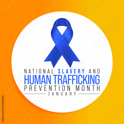 National Slavery and human trafficking prevention month is observed every year in January, to raising awareness about the different forms of human trafficking, also known as modern slavery. Vector art
