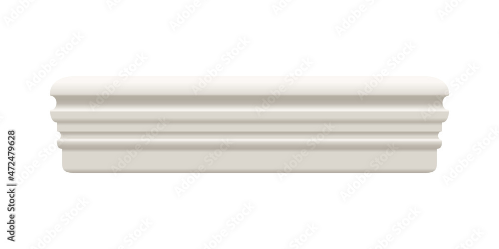 White skirting cornice moulding or baseboard. Ceiling crown on white background. Plaster, wooden or styrofoam interior decor. Classic home design. Vector illustration. White skirting cornice moulding or baseboard. Ceiling crown on white background. Plaster, wooden or styrofoam interior decor. Classic home design. Vector illustration.