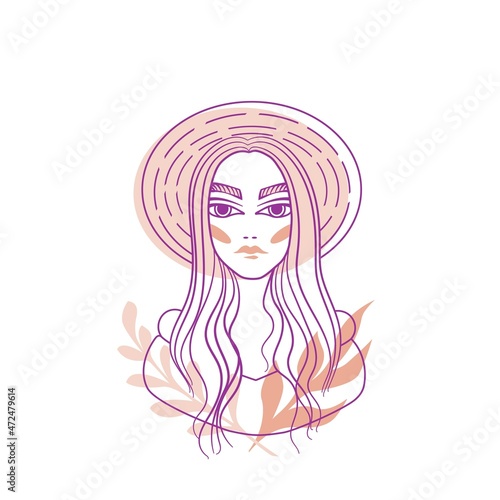 Abstract woman face vector drawing sketch. Fashion girl model portrait illustration for modern print design.