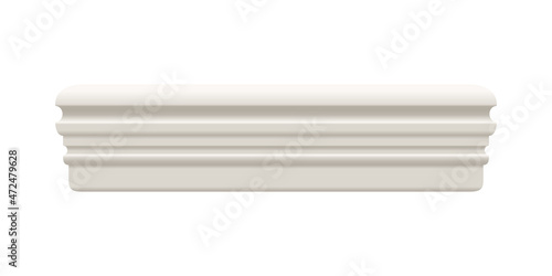 White skirting cornice moulding or baseboard. Ceiling crown on white background. Plaster, wooden or styrofoam interior decor. Classic home design. Vector illustration.