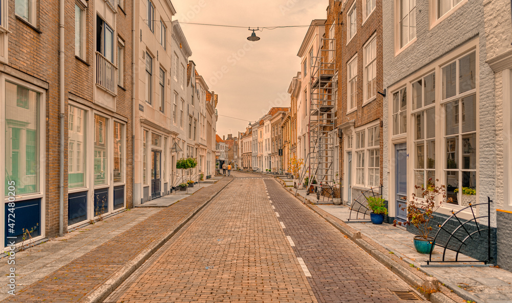 Fototapeta premium Streetview of Gortstraat, city of Middelburg, The Netherlands.
