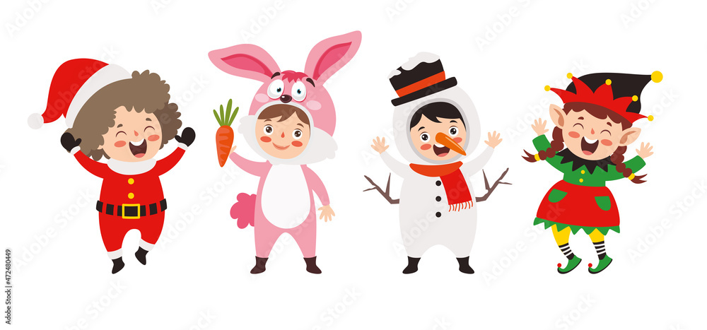 Children Wearing Costumes In Christmas Theme Children Wearing Costumes In Christmas Theme