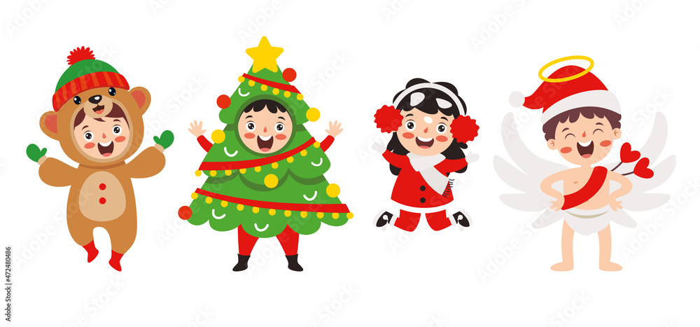 Children Wearing Costumes In Christmas Theme