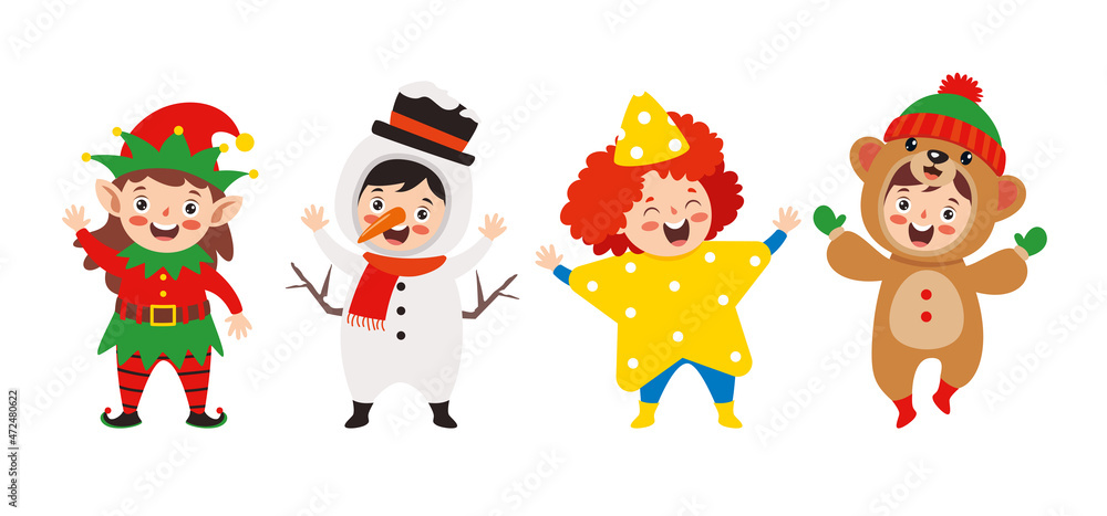 Children Wearing Costumes In Christmas Theme Children Wearing Costumes In Christmas Theme