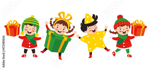 Children Wearing Costumes In Christmas Theme