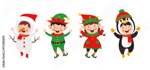 Children Wearing Costumes In Christmas Theme