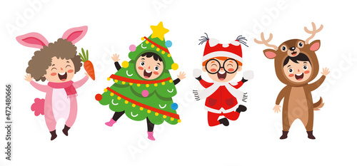 Fototapeta Naklejka Na Ścianę i Meble -  Children Wearing Costumes In Christmas Theme
