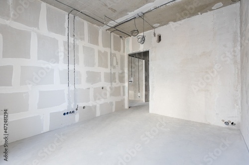 interior of the apartment without decoration in gray colors