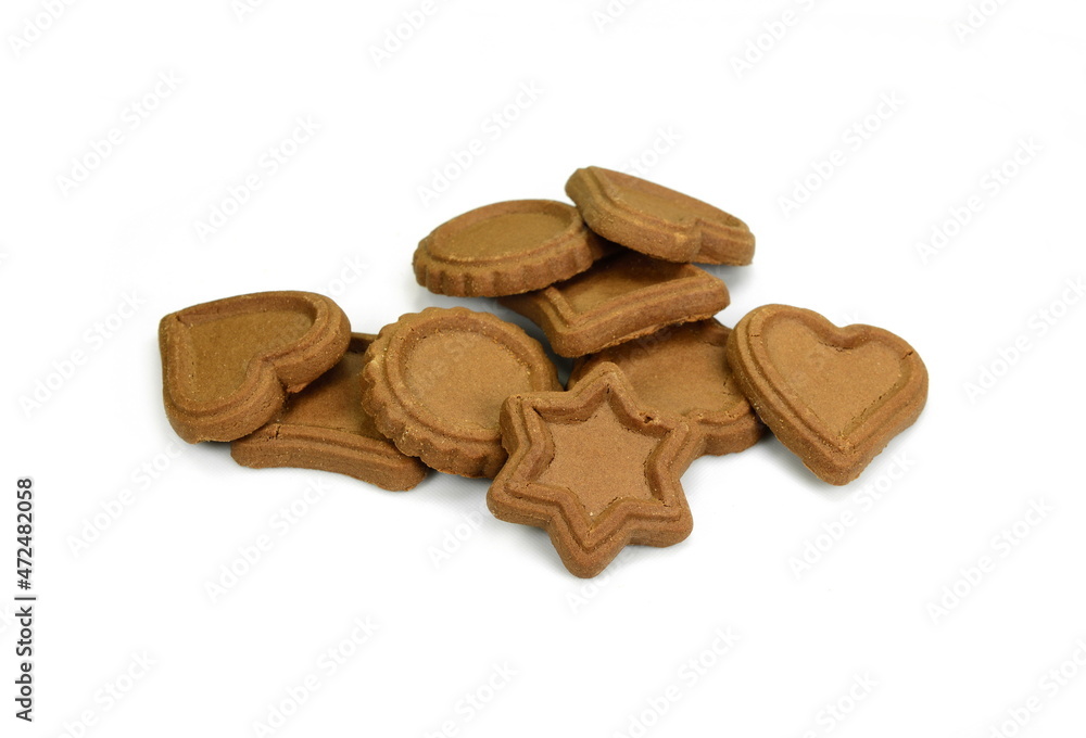 Biscuits isolated on white. Chocolate cookies of different shapes isolated on white background. Biscuits isolated on white. Chocolate cookies of different shapes isolated on white background.