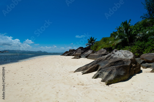 Beautiful Seychelles sunny beach landscape