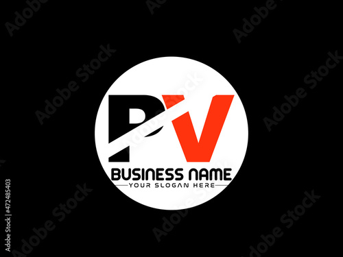 PV Logo Letter design, Unique Letter pv company logo with geometric pillar style design